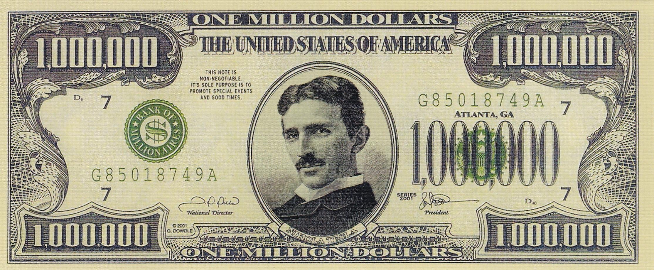 Commemorative BanknotesA.B.D. Nikola Tesla 1.000.000 USD (Bir Milyon Dolar) Fantezi Para