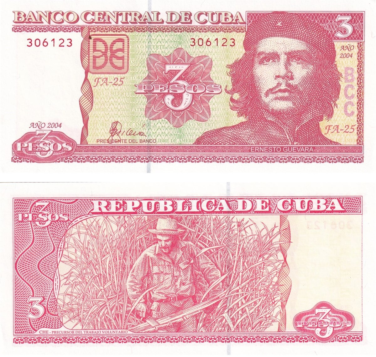 Cuba, 3 Pesos (2004) P#127a UNC Old Foreign Paper Money