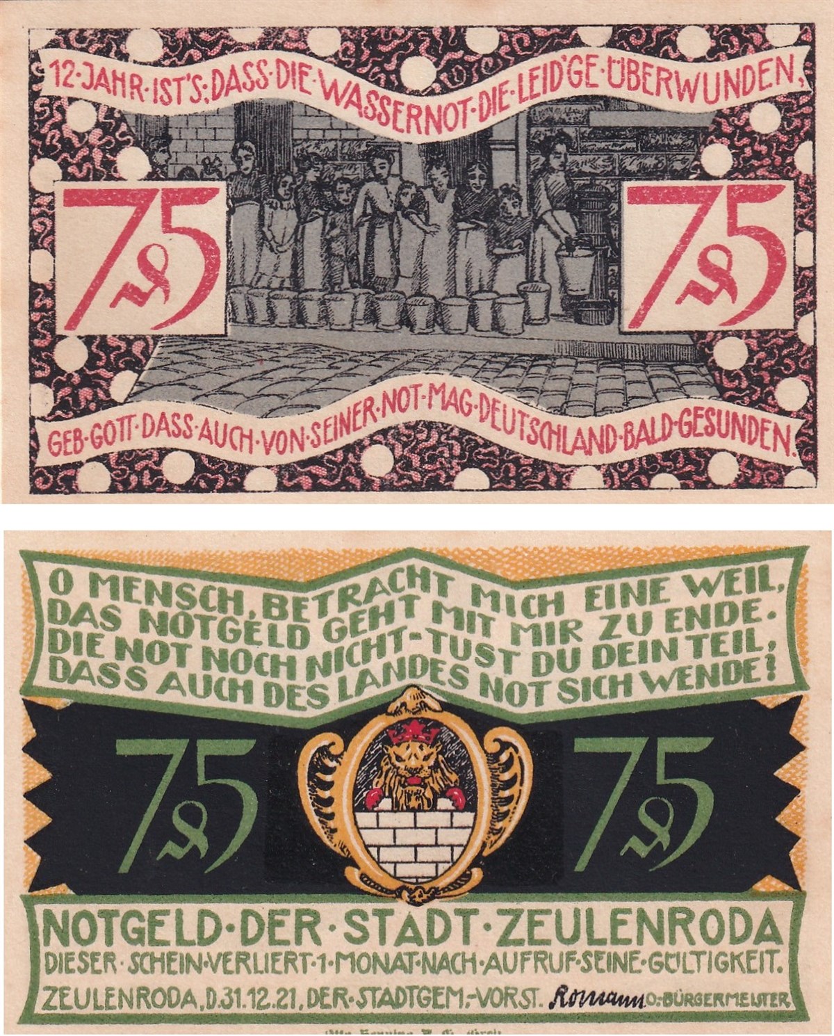 NotgeldAlmanya, Zeulenroda, 75 Pfennig (1921) History Series (3) Notgeld