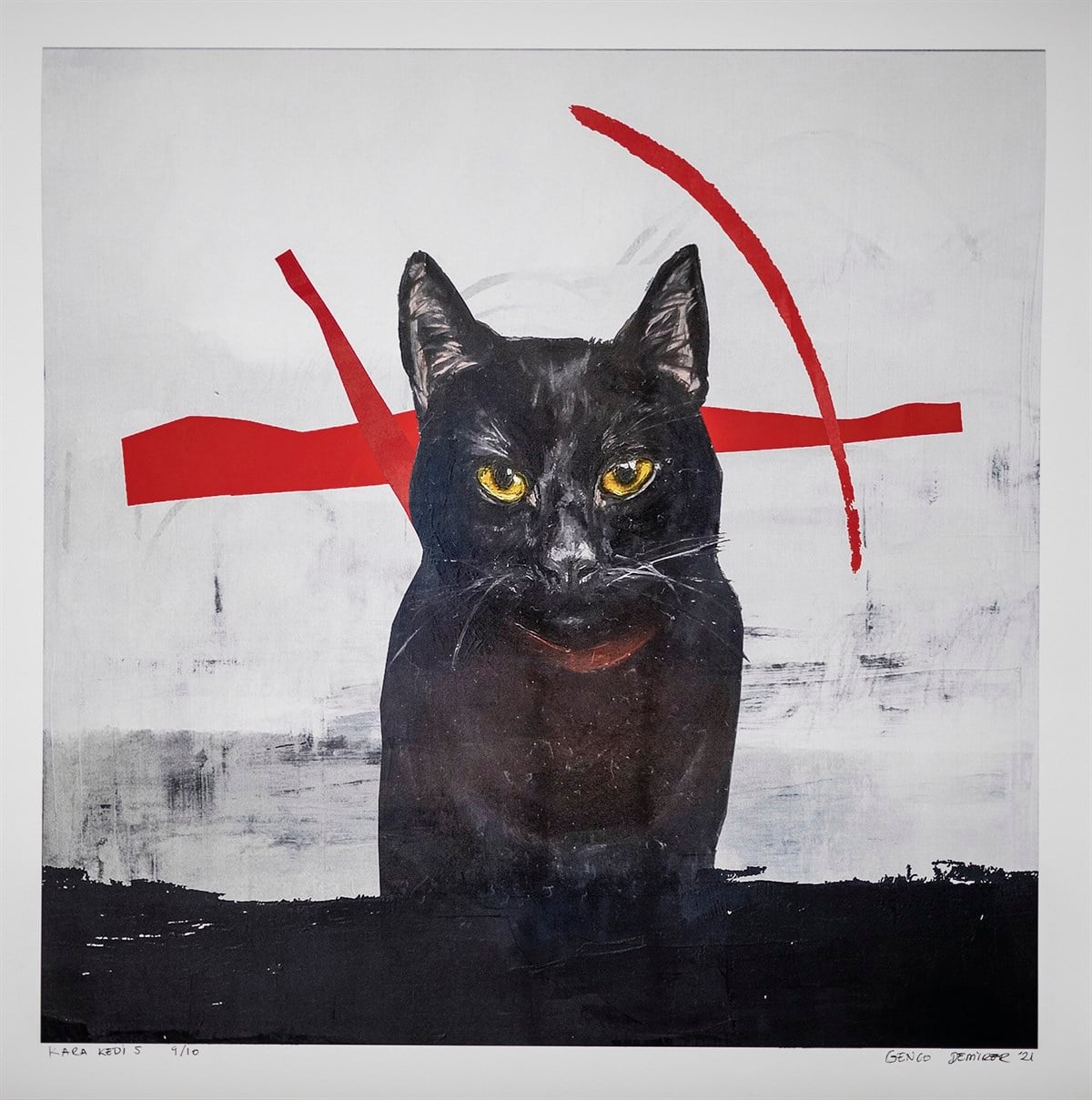 Original Print PaintingGenco Demirer - Kara Kedi 5