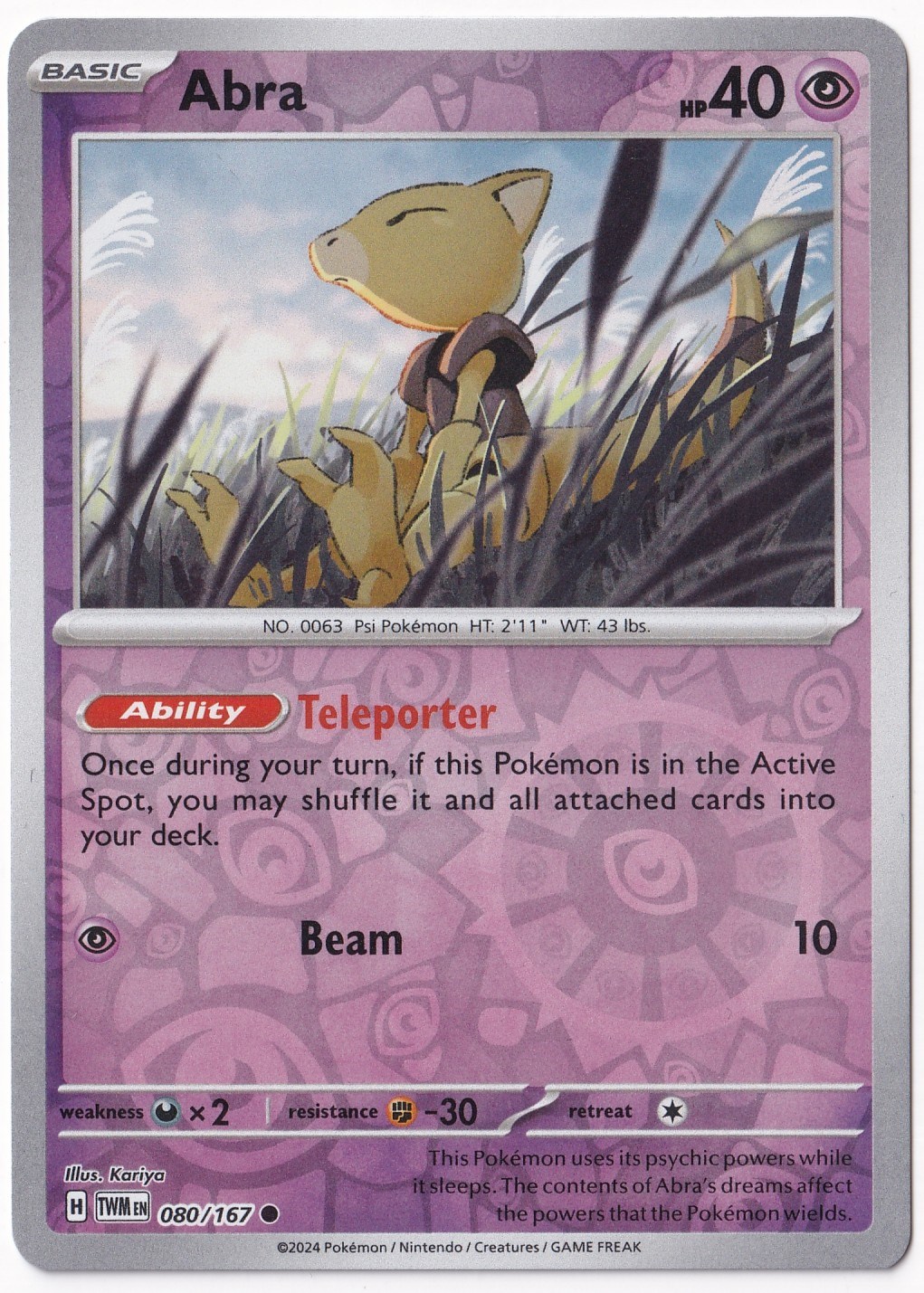 Twilight MasqueradeAbra [Reverse Holo] 080/167 - Twilight Masquerade - Pokemon Kartı (Mint)