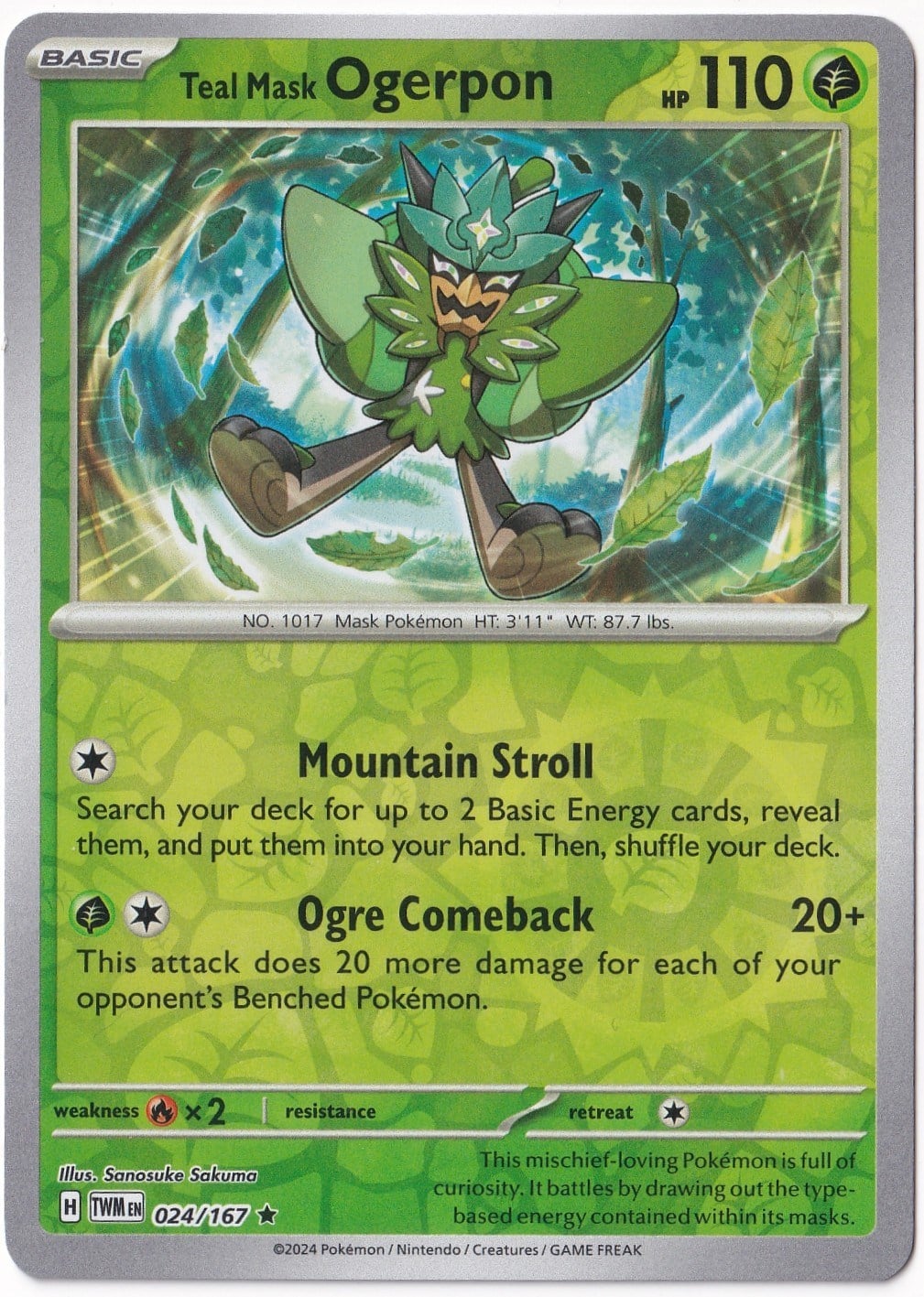 Twilight MasqueradeTeal Mask Ogerpon [Reverse Holo] 024/167 - Twilight Masquerade - Pokemon Kartı (Mint)
