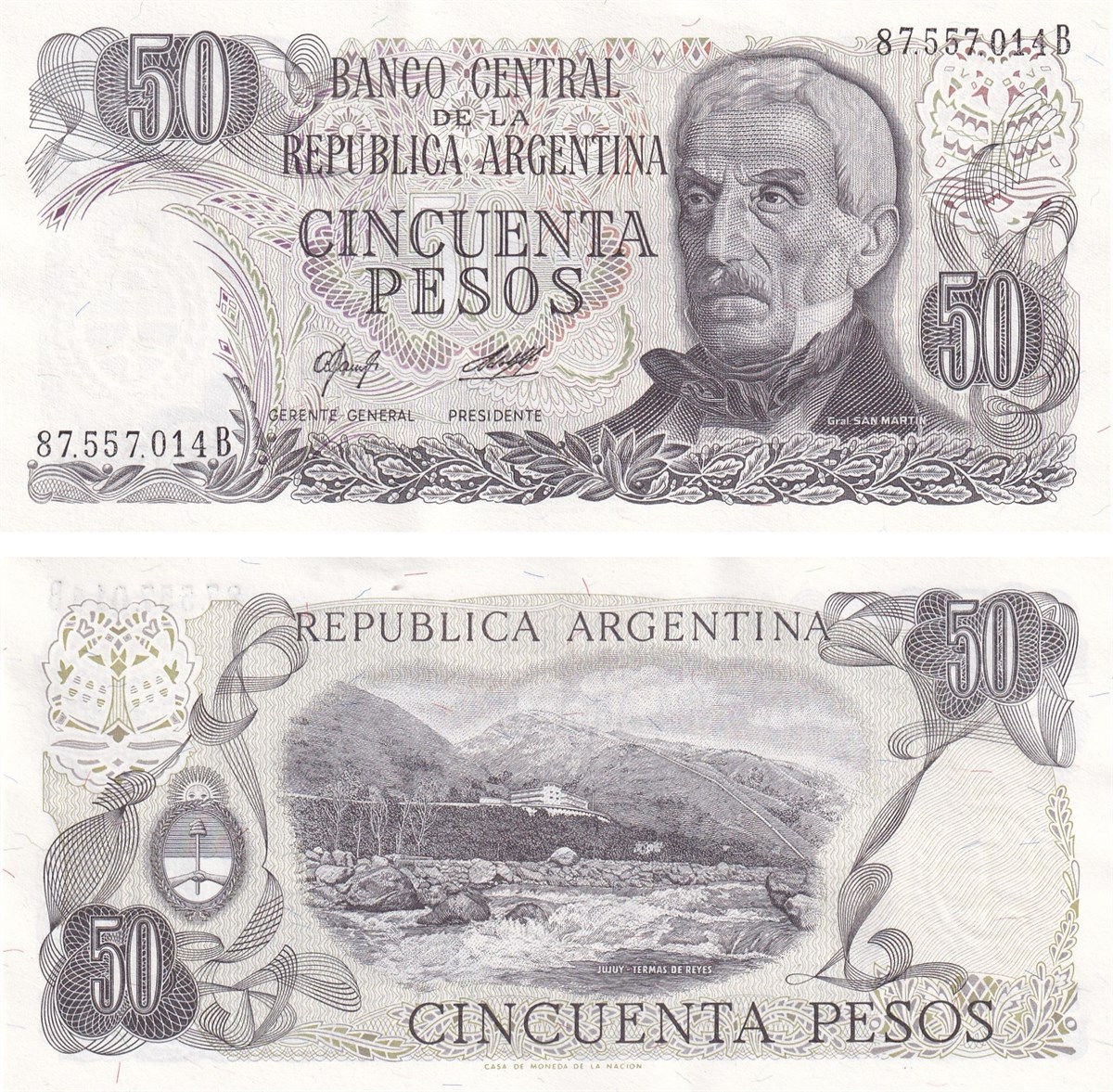 Foreign State BanknotesArjantin, 50 Peso (1976) P#301b ÇİL Eski Yabancı Kağıt Para