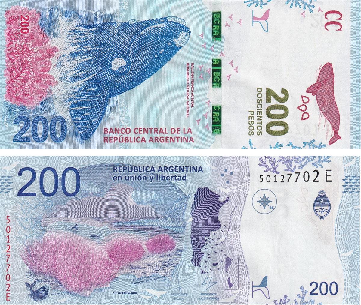 Foreign State BanknotesArjantin, 200 Peso (2016) P#364 ÇİL Eski Yabancı Kağıt Para