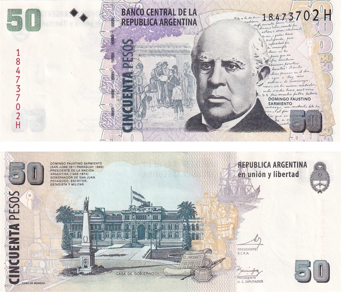 Foreign State BanknotesArjantin, 50 Peso (2013) P#356 ÇİL Eski Yabancı Kağıt Para