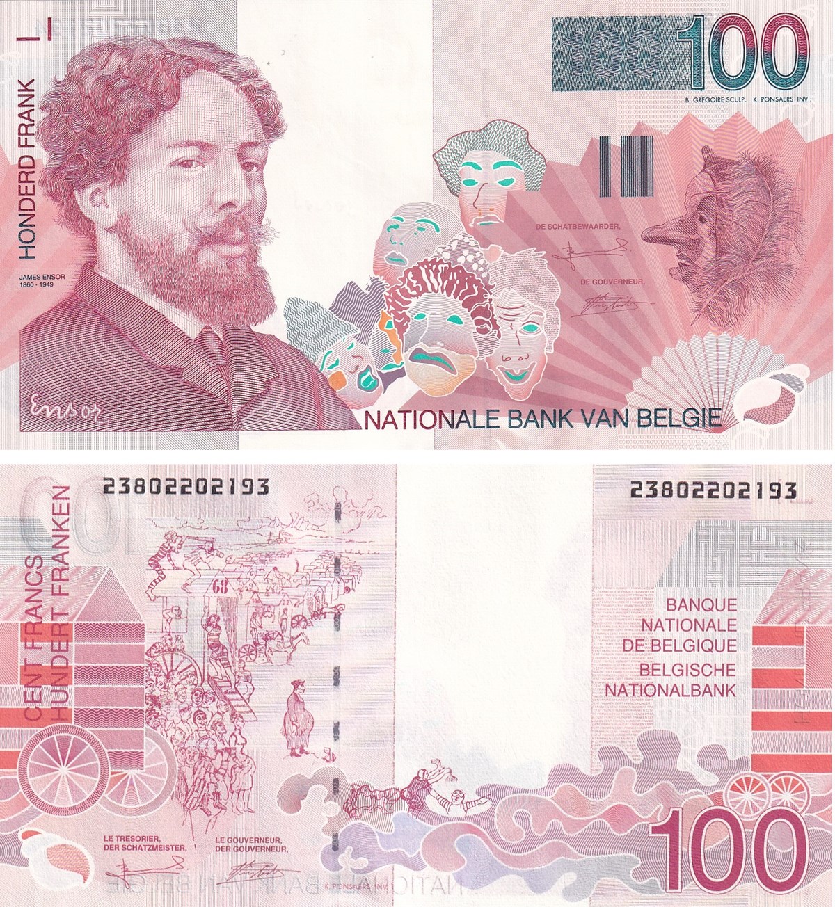 Yabancı Devletlerin Kağıt ParalarıBelçika, 100 Frank (1995) P#147 ÇİL Eski Yabancı Kağıt Para