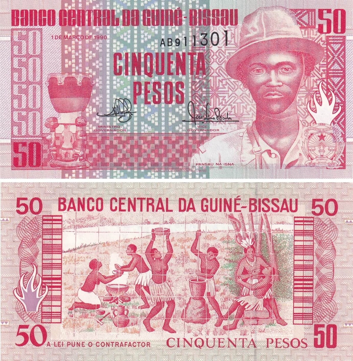 Yabancı Devletlerin Kağıt ParalarıGine-Bissau, 50 Peso (1990) P#10 ÇİL Eski Yabancı Kağıt Para