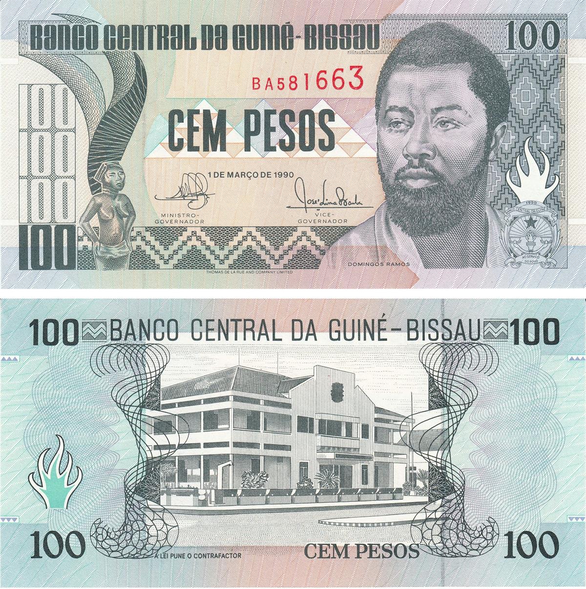 Yabancı Devletlerin Kağıt ParalarıGine-Bissau, 100 Peso (1990) ÇİL Eski Yabancı Kağıt Para