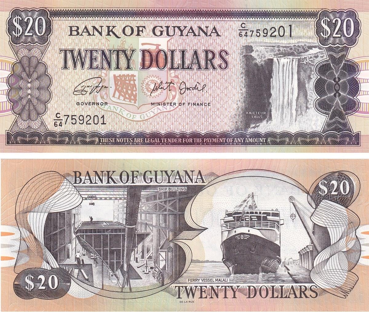 Foreign State BanknotesGuyana, 20 Dolar (2018) P#30 ÇİL Eski Yabancı Kağıt Para