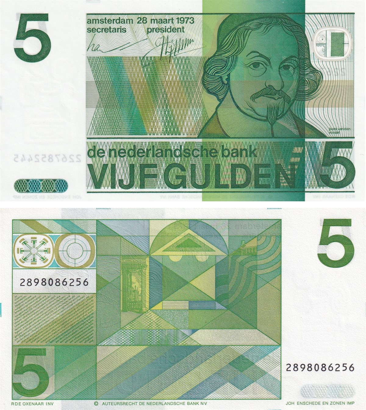 Yabancı Devletlerin Kağıt ParalarıHollanda, 5 Gulden (1973) P#95 ÇİL Eski Yabancı Kağıt Para