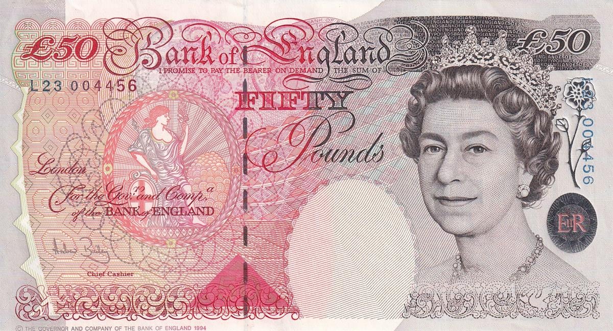 Yabancı Devletlerin Kağıt Paralarıİngiltere, 50 Pound (2006) P#388c ÇİL- Eski Yabancı Kağıt Para