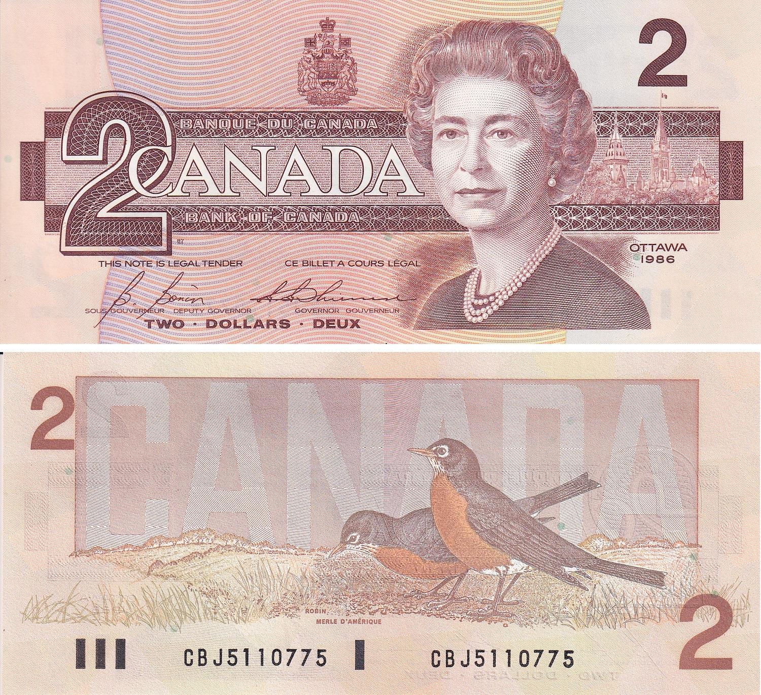 Yabancı Devletlerin Kağıt ParalarıKanada, 2 Dolar (1986) P#94 ÇİL