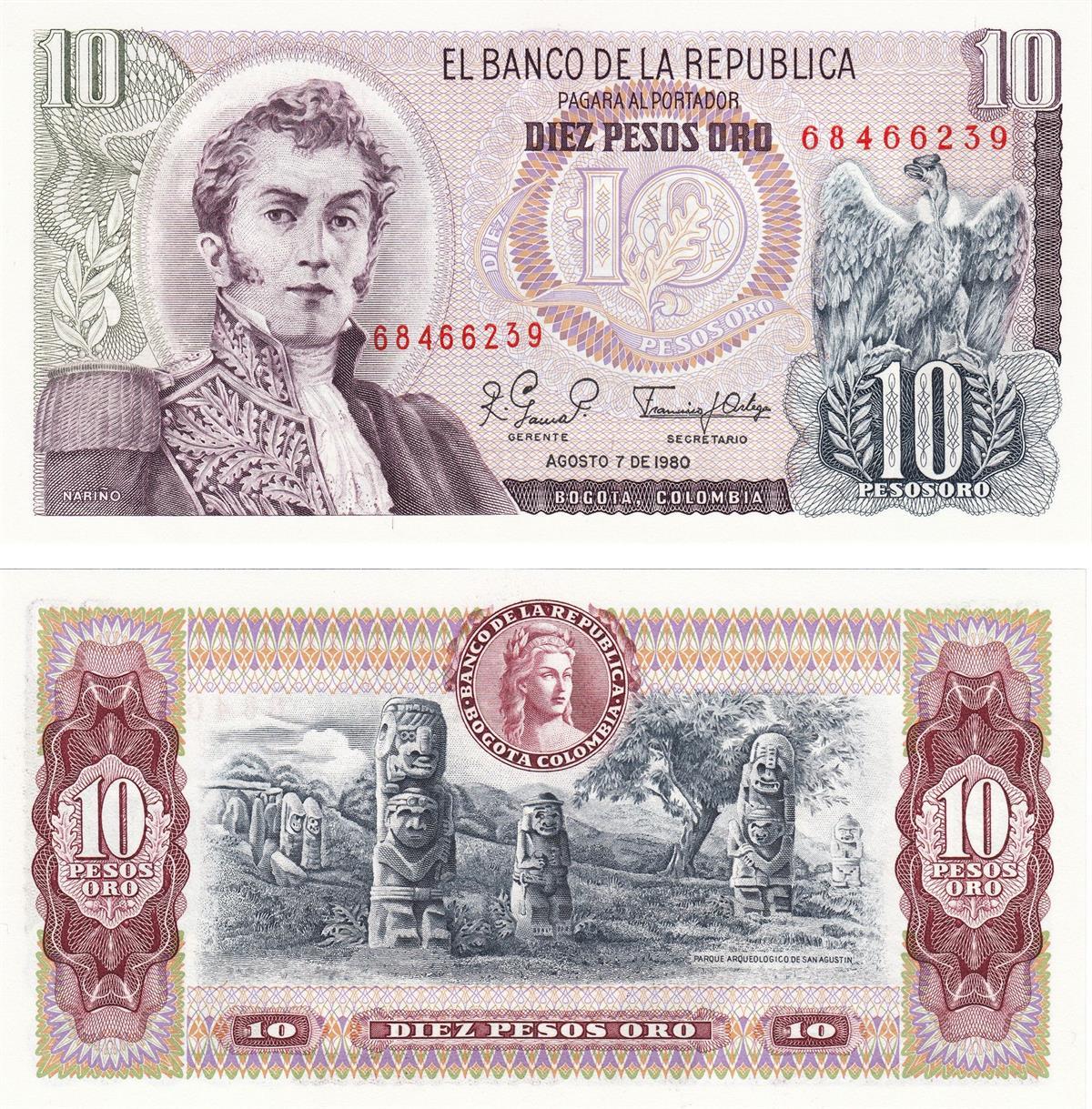 Foreign State BanknotesKolombiya, 10 Peso (1963-80) ÇİL Eski Yabancı Kağıt Para