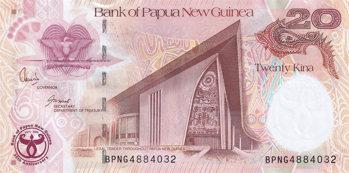 Yabancı Devletlerin Kağıt ParalarıPapua Yeni Gine, 20 Kina (2008) Eski Yabancı Kağıt Para