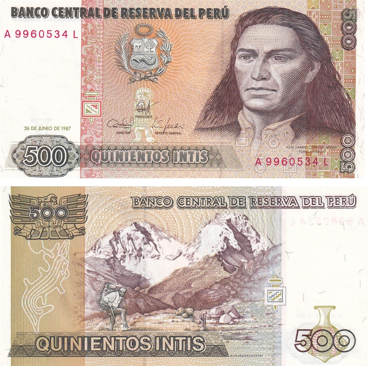 Foreign State BanknotesPeru, 500 Intis (1987) P#134b ÇİL Eski Yabancı Kağıt Para