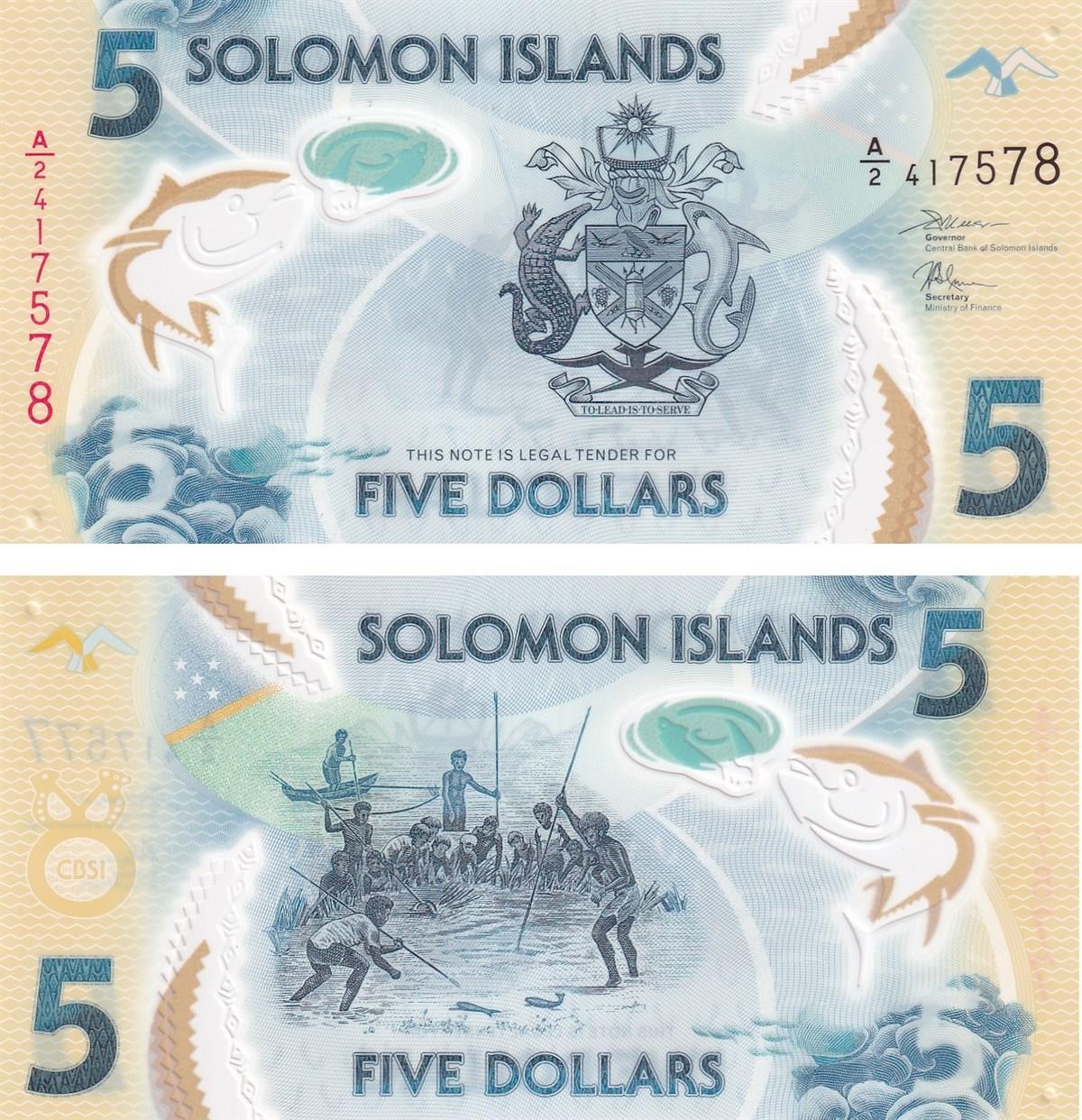 Yabancı Devletlerin Kağıt ParalarıSolomon Adaları, 5 Dolar (2019) P#38 Polimer ÇİL Eski Yabancı Kağıt Para