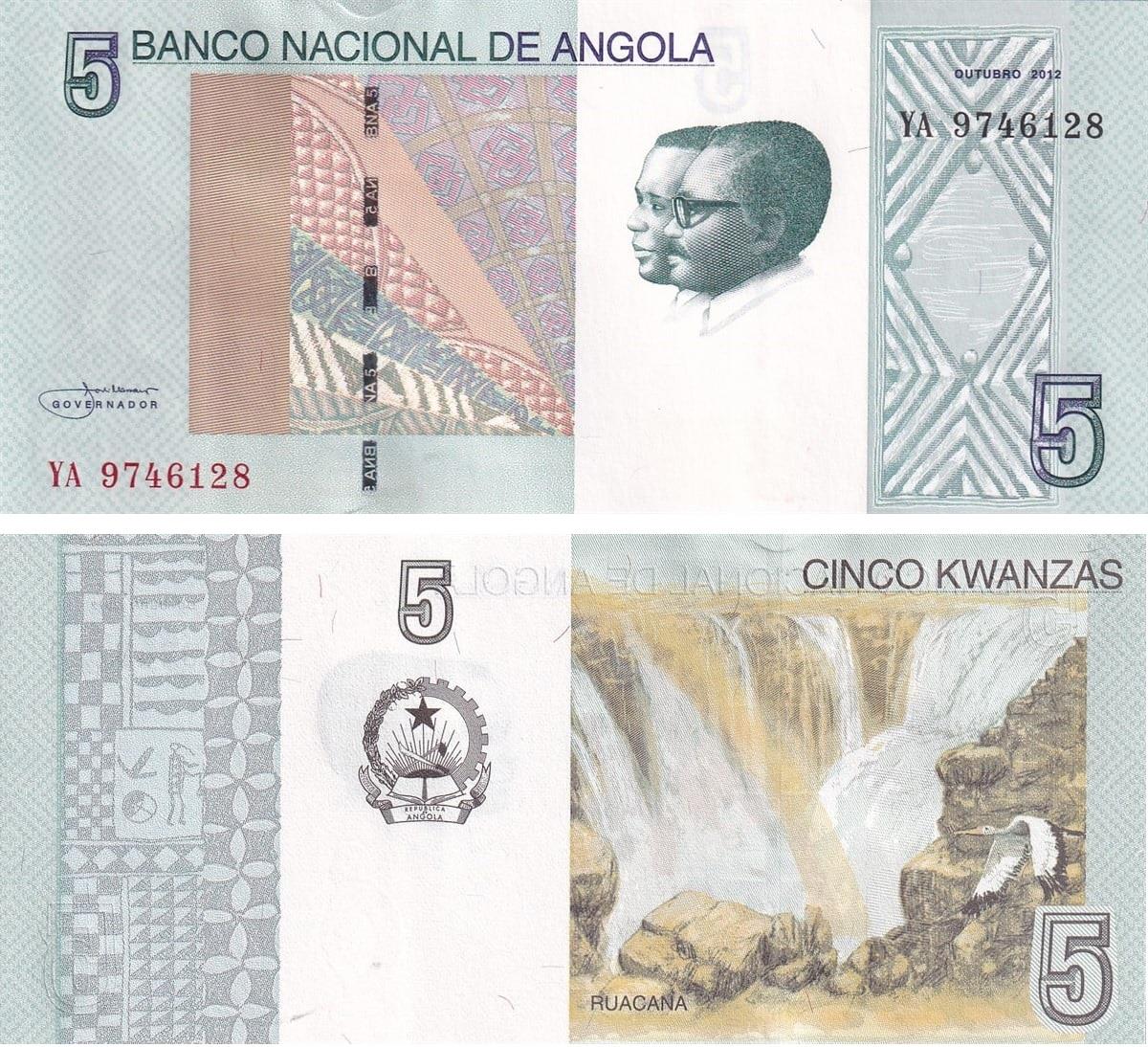 Foreign Paper MoneyAngola, 5 Kwanza (2012) ÇİL Eski Yabancı Kağıt Para