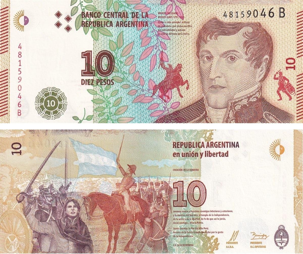 Foreign Paper MoneyArgentina, 10 Pesos (2016) Old Foreign Banknotes