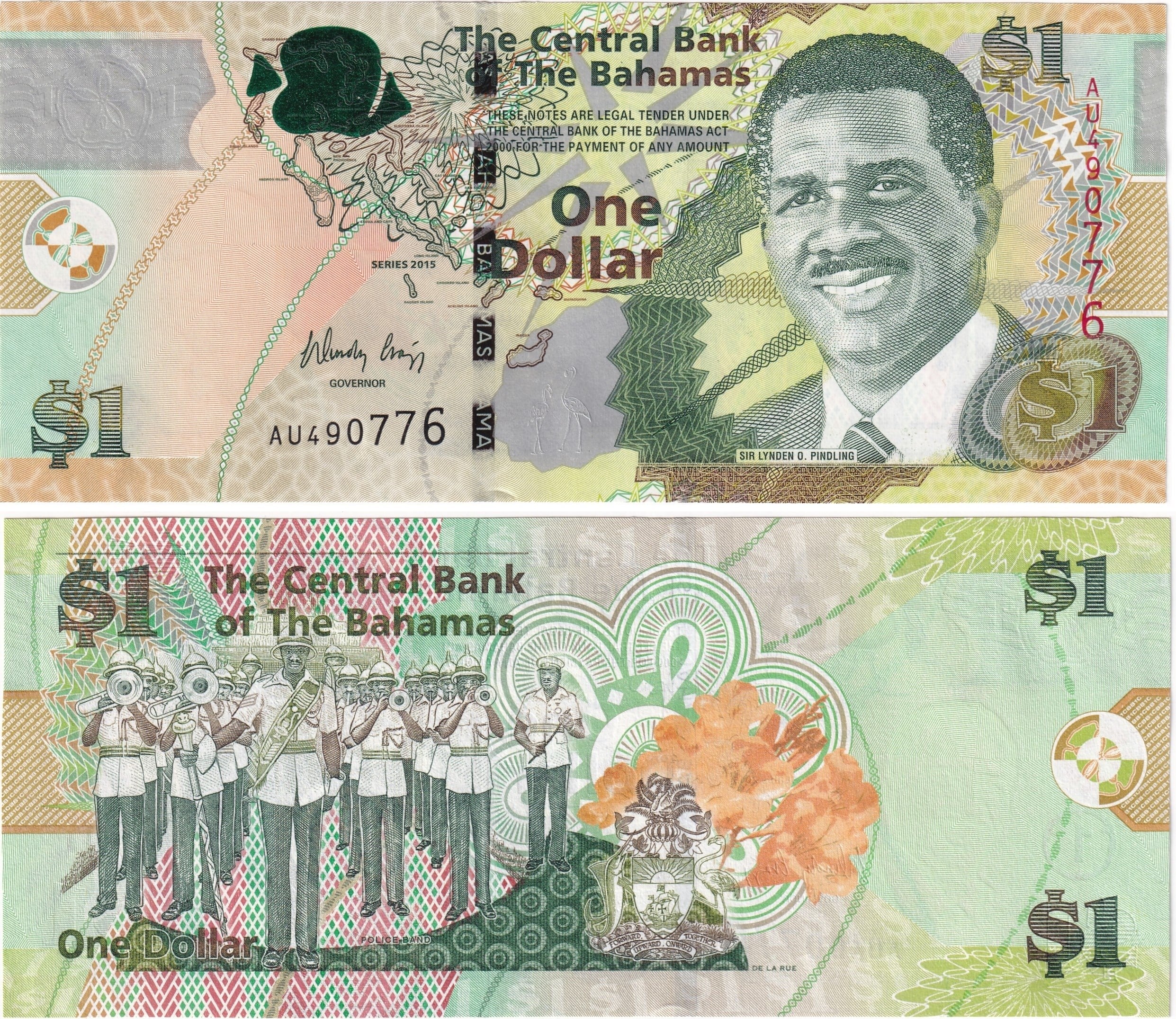 Foreign Paper MoneyBahamalar, 1 Dolar (2015) ÇİL Eski Yabancı Kağıt Para