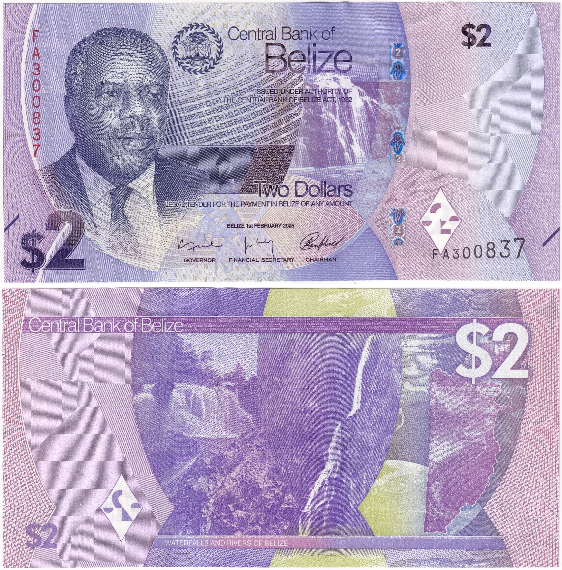 Foreign Paper MoneyBelize, 2 Dolar (2025) ÇİL Yabancı Eski Kağıt Para