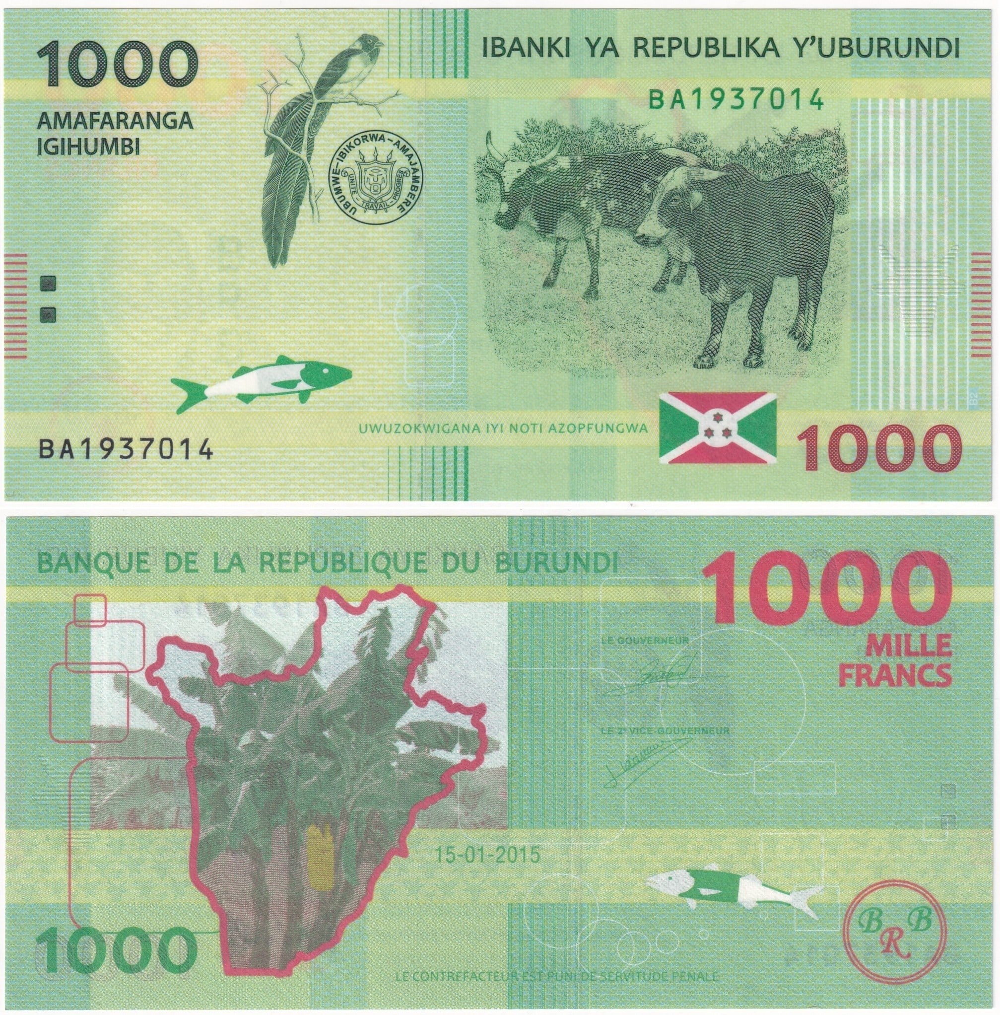 Foreign Paper MoneyBurundi, 1.000 Frank (2015) P#51 ÇİL Yabancı Eski Kağıt Para