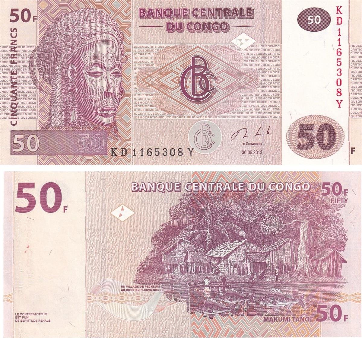 Foreign Paper MoneyDemocratic Republic of Congo, 50 Francs (2013) Old Foreign Banknotes