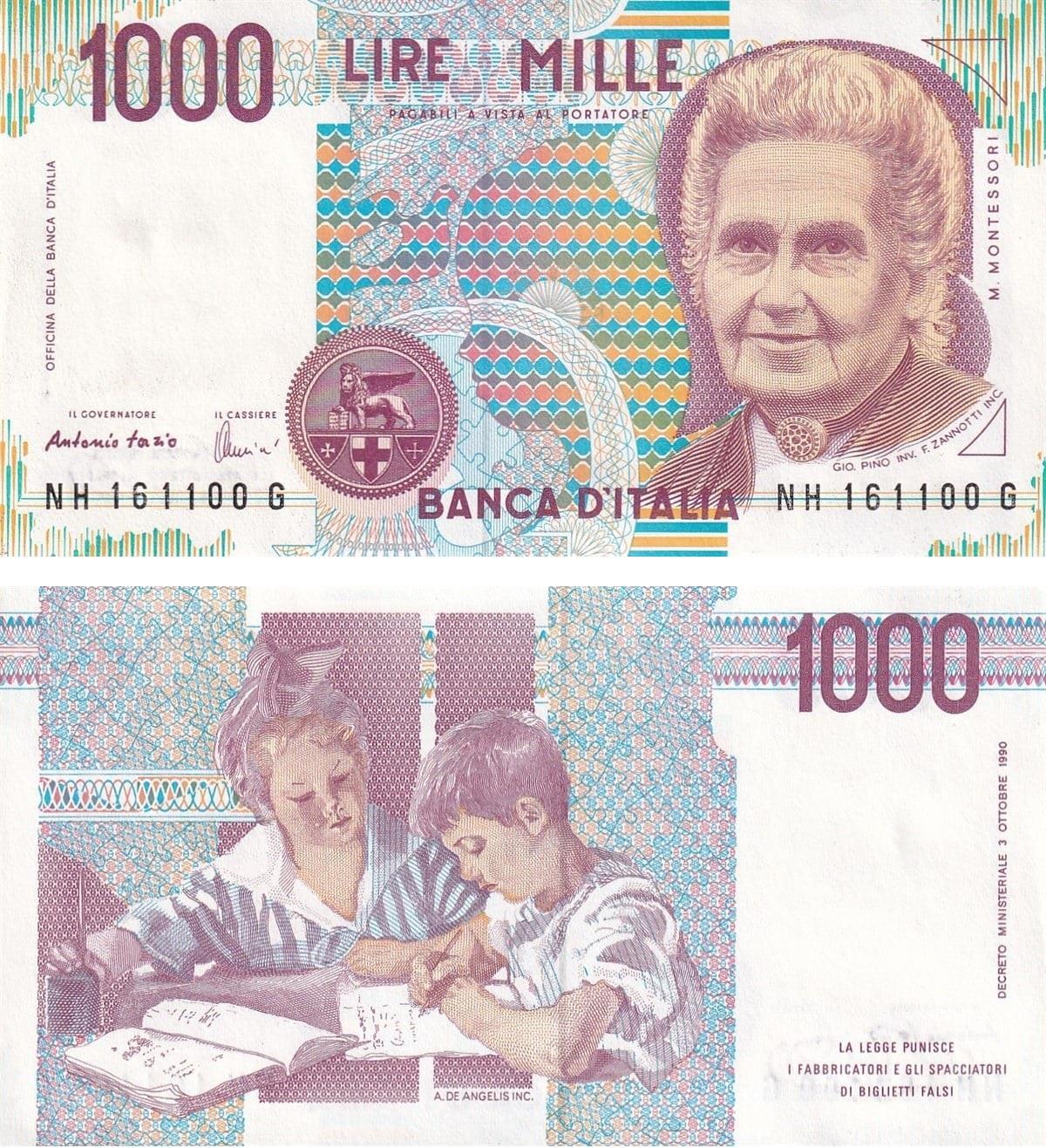 Foreign Paper MoneyItaly 1000 Lire (1990) B465c / P114c