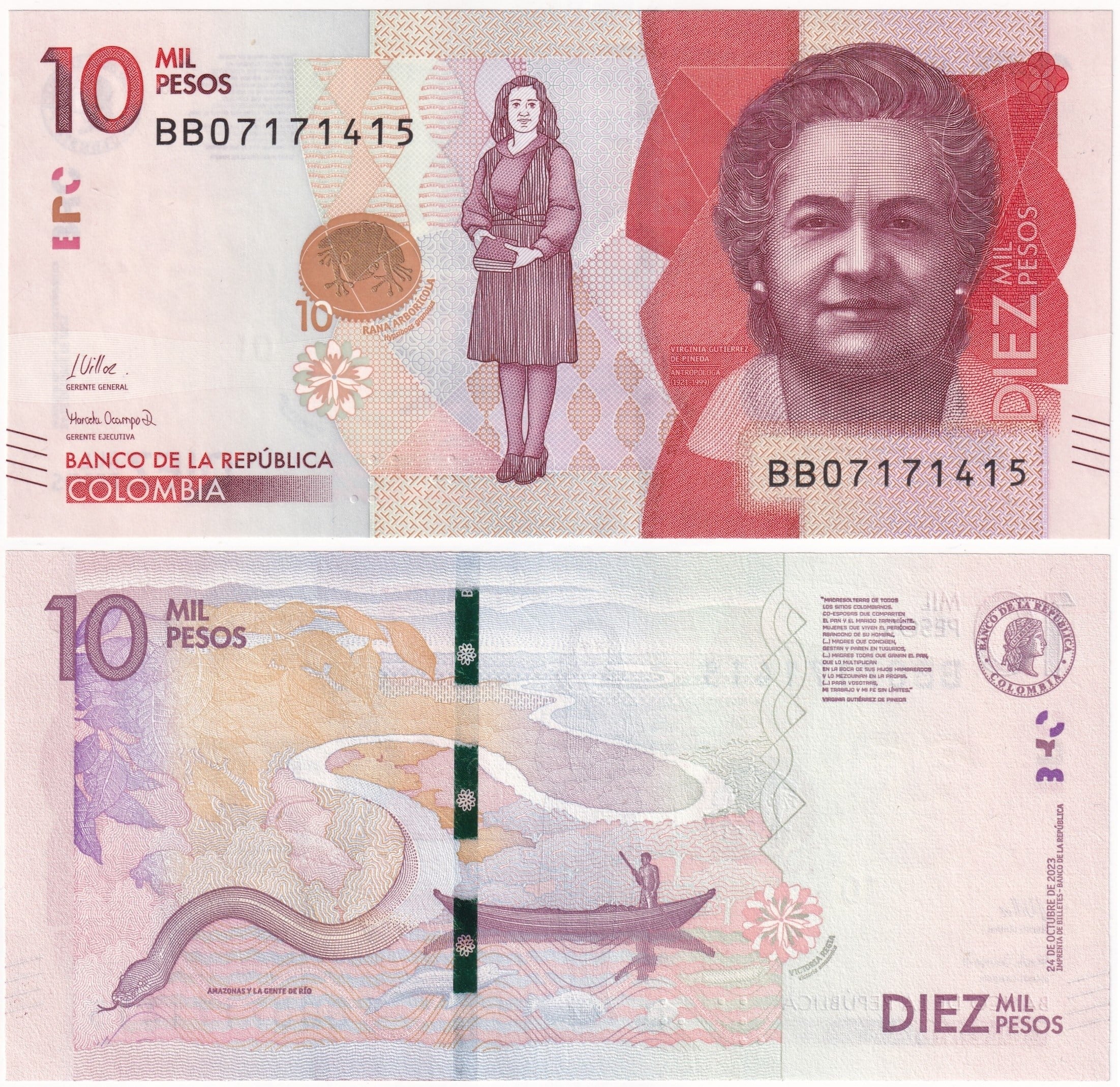 Foreign Paper MoneyKolombiya, 10.000 Peso (2023) ÇİL Eski Yabancı Kağıt Para