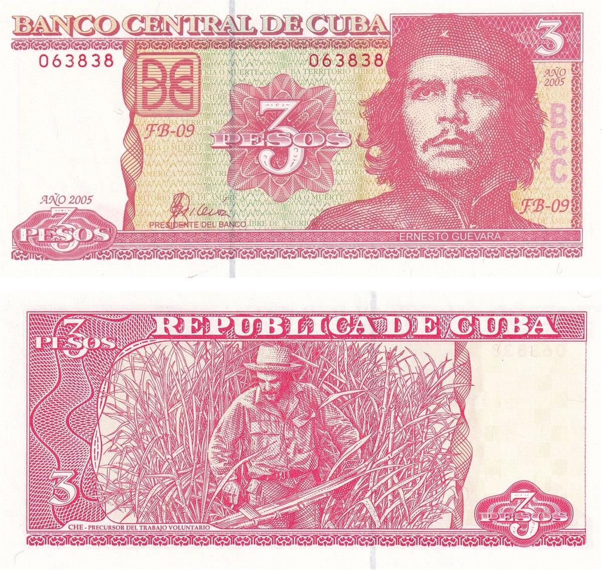 Foreign Paper MoneyKüba, 3 Peso (2005) ÇİL Eski Yabancı Kağıt Para