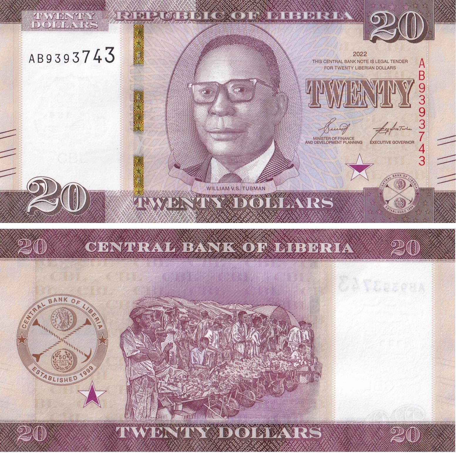 Foreign Paper MoneyLiberya, 20 Dolar (2016) ÇİL Eski Yabancı Kağıt Para