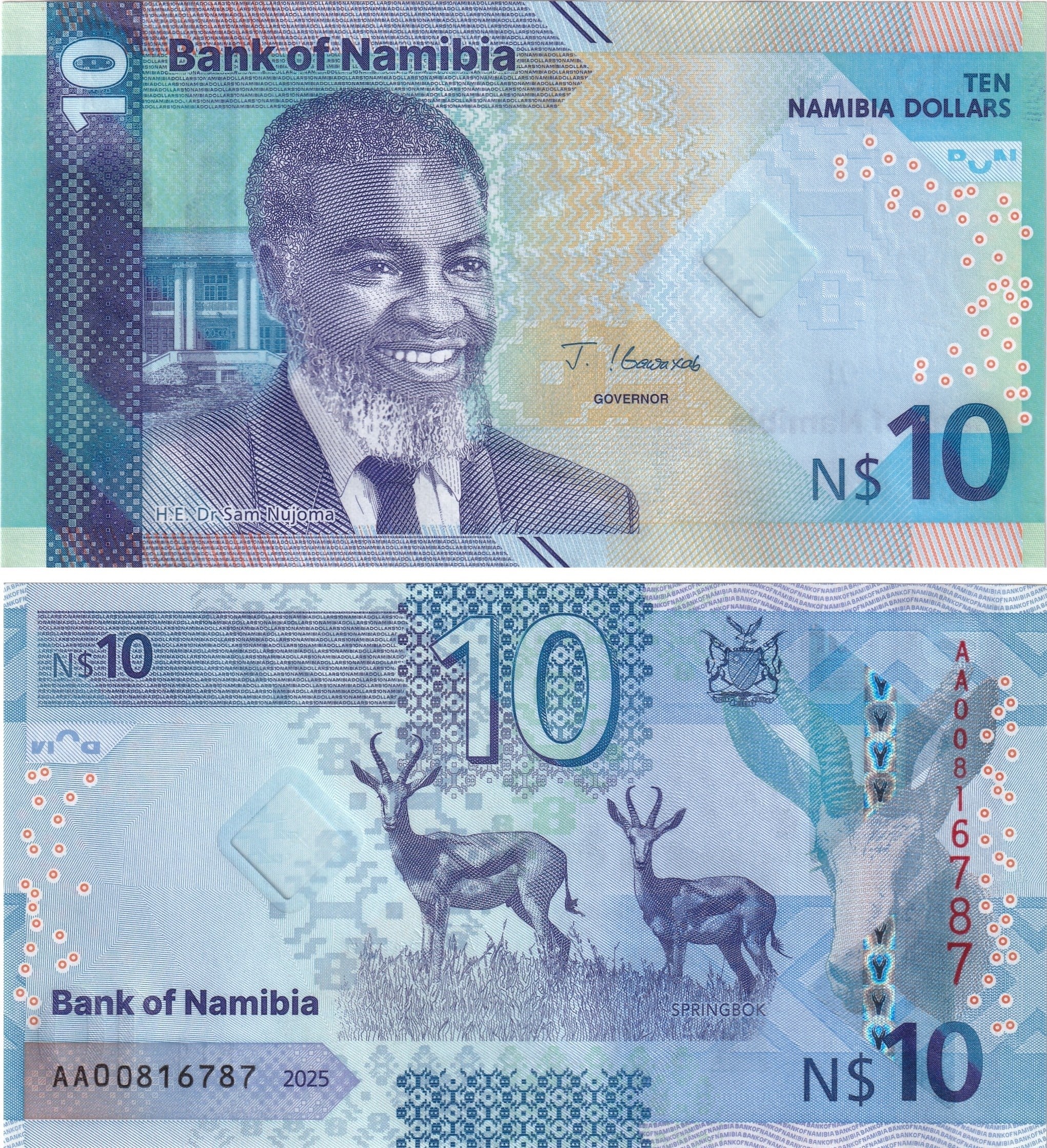 Foreign Paper MoneyNamibya, 10 Dolar (2025) ÇİL Eski Yabancı Kağıt Para