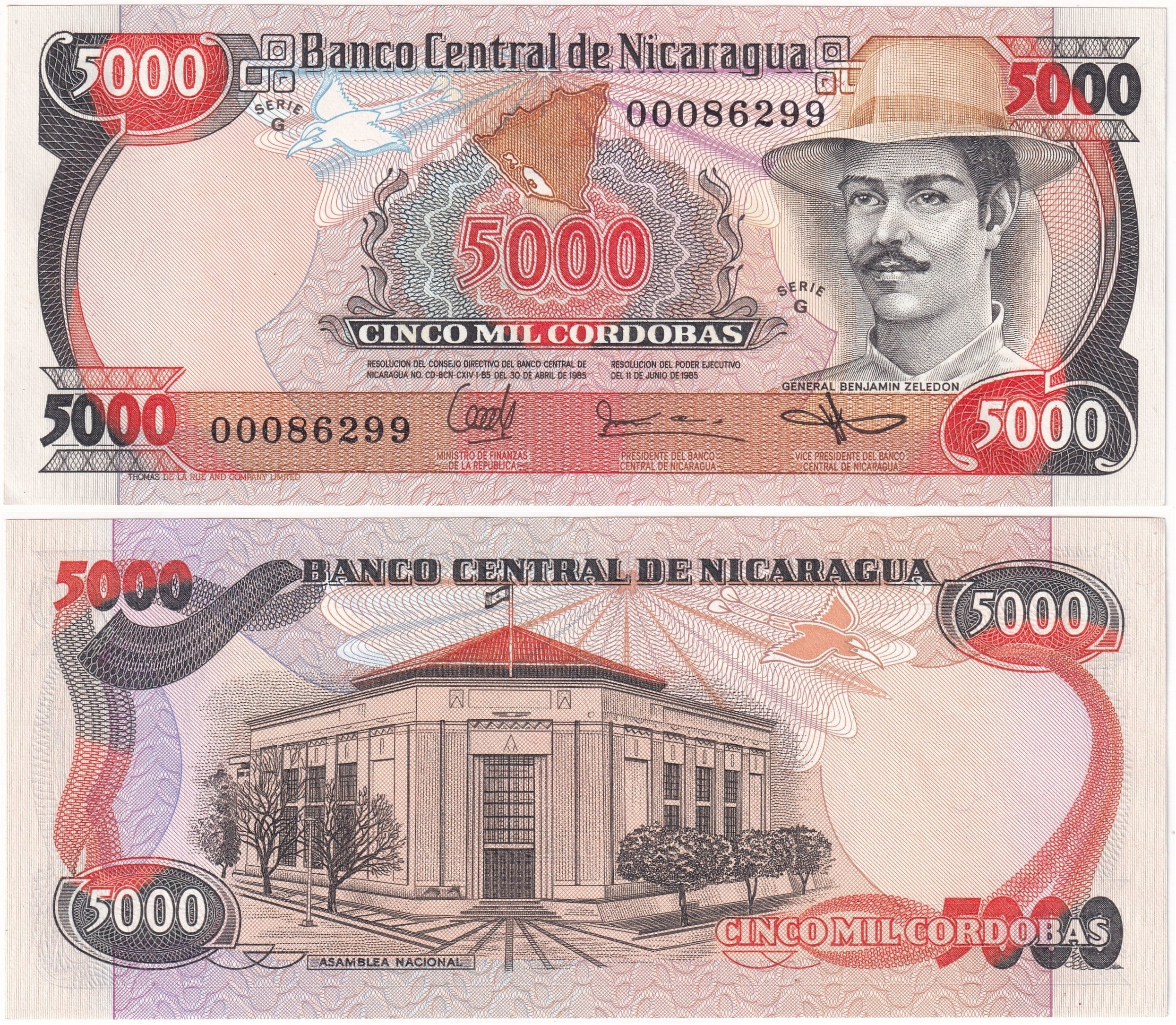 Foreign Paper MoneyNikaragua, 5.000 Kordoba (1985) ÇİL Eski Yabancı Kağıt Para