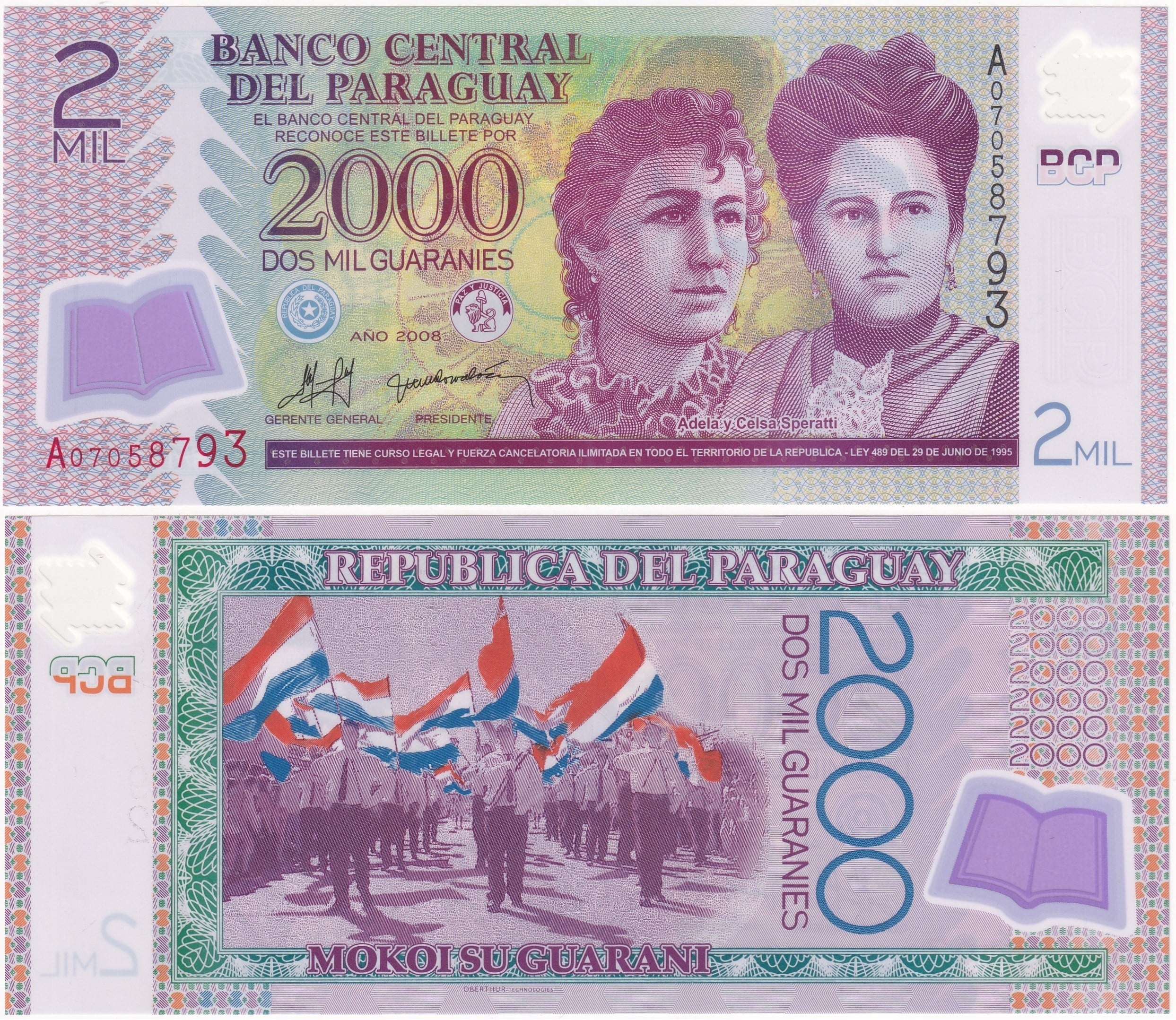 Foreign Paper MoneyParaguay, 2.000 Guaranies (2008) ÇİL Eski Yabancı Polimer Para