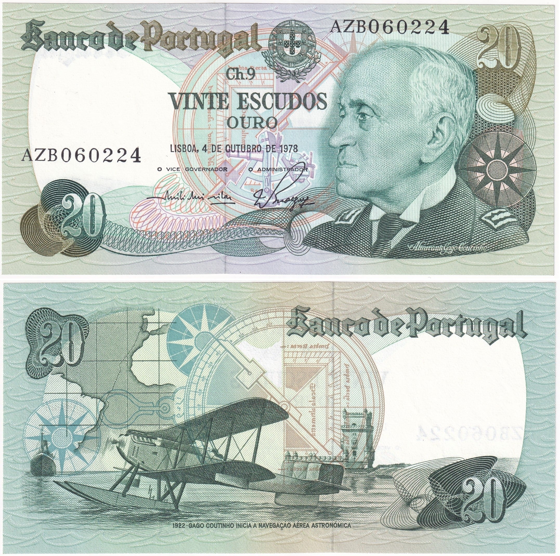 Foreign Paper MoneyPortekiz, 20 Escudo (1978) ÇİL Eski Yabancı Kağıt Para