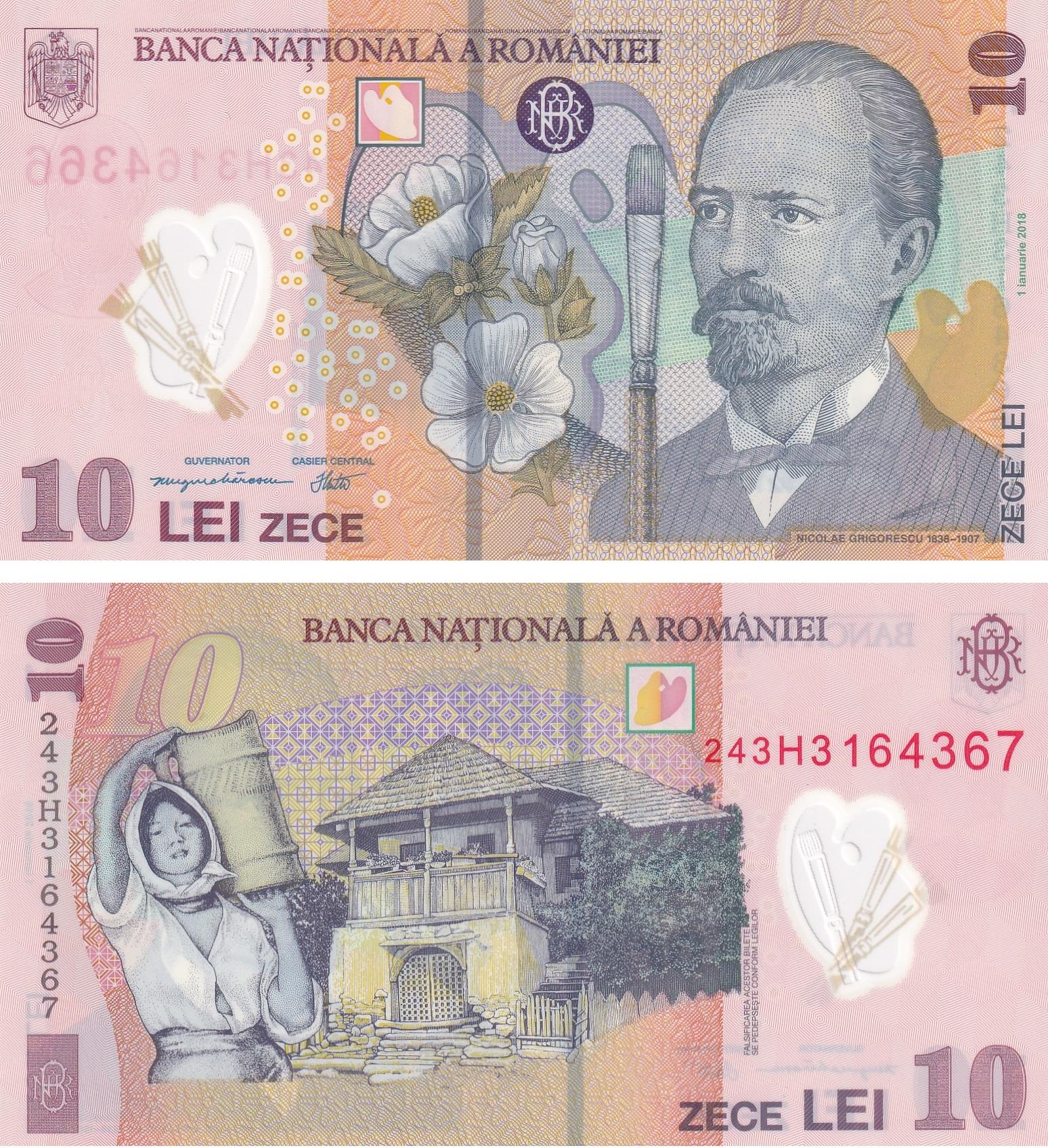 Yabancı Kağıt ParalarRomanya, 10 Lei, (2018) ÇİL Polimer