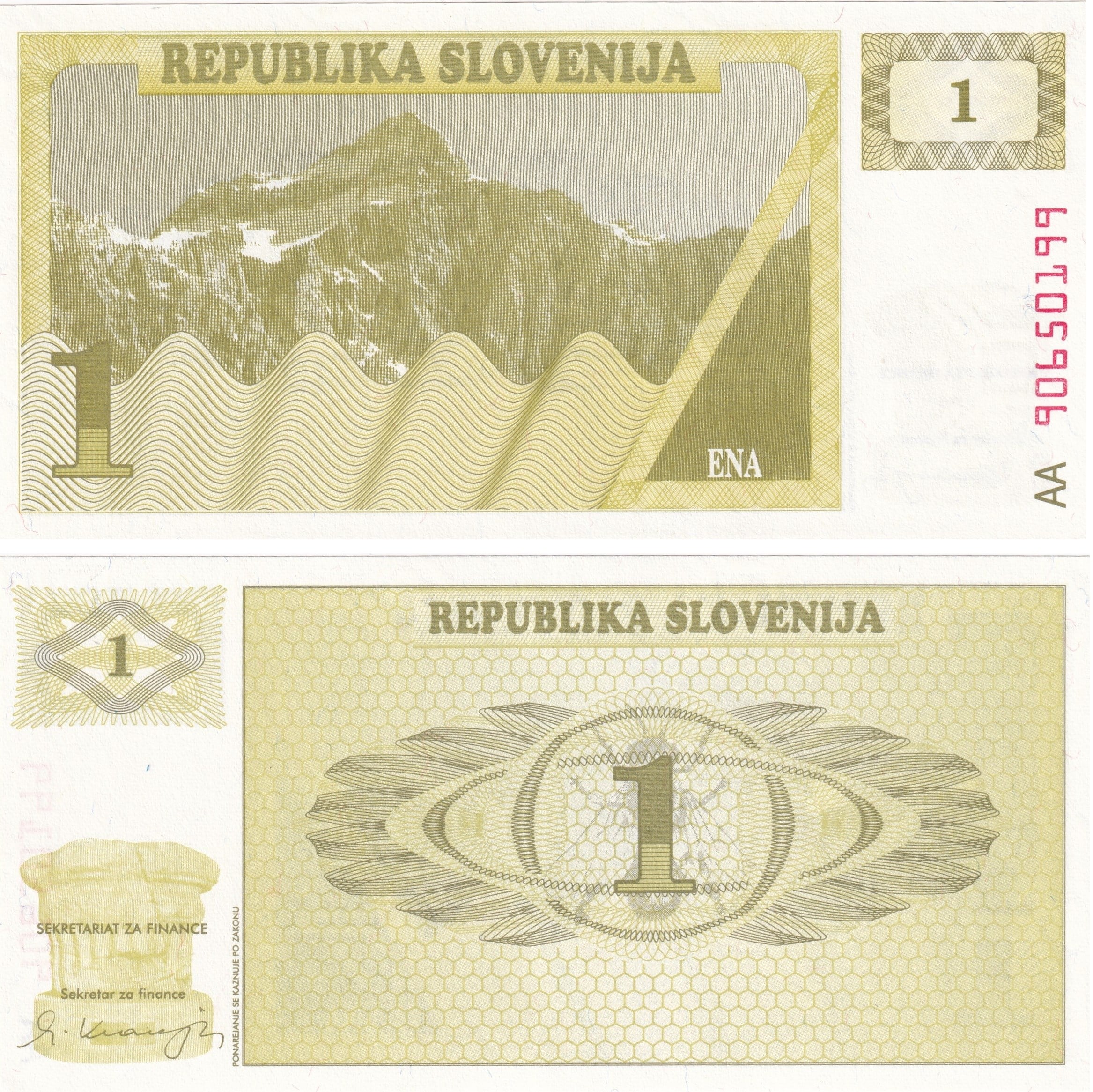 Foreign Paper MoneySlovenya, 1 Tolar (1990) P#1 ÇİL Eski Yabancı Kağıt Para