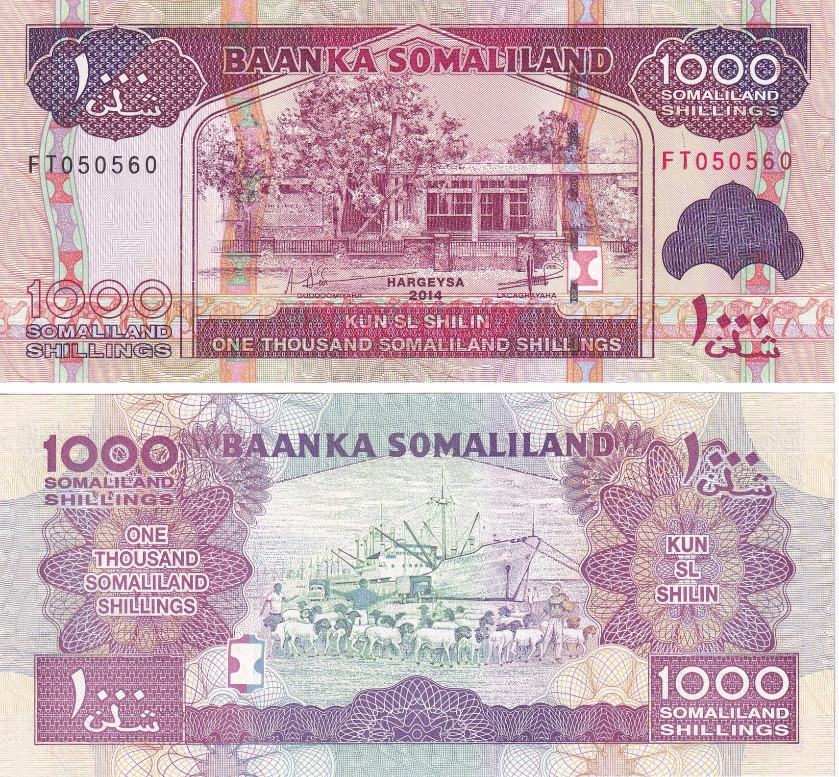 Foreign Paper MoneySomaliland, 1.000 Şilin, (2014) ÇİL Eski Yabancı Kağıt Para