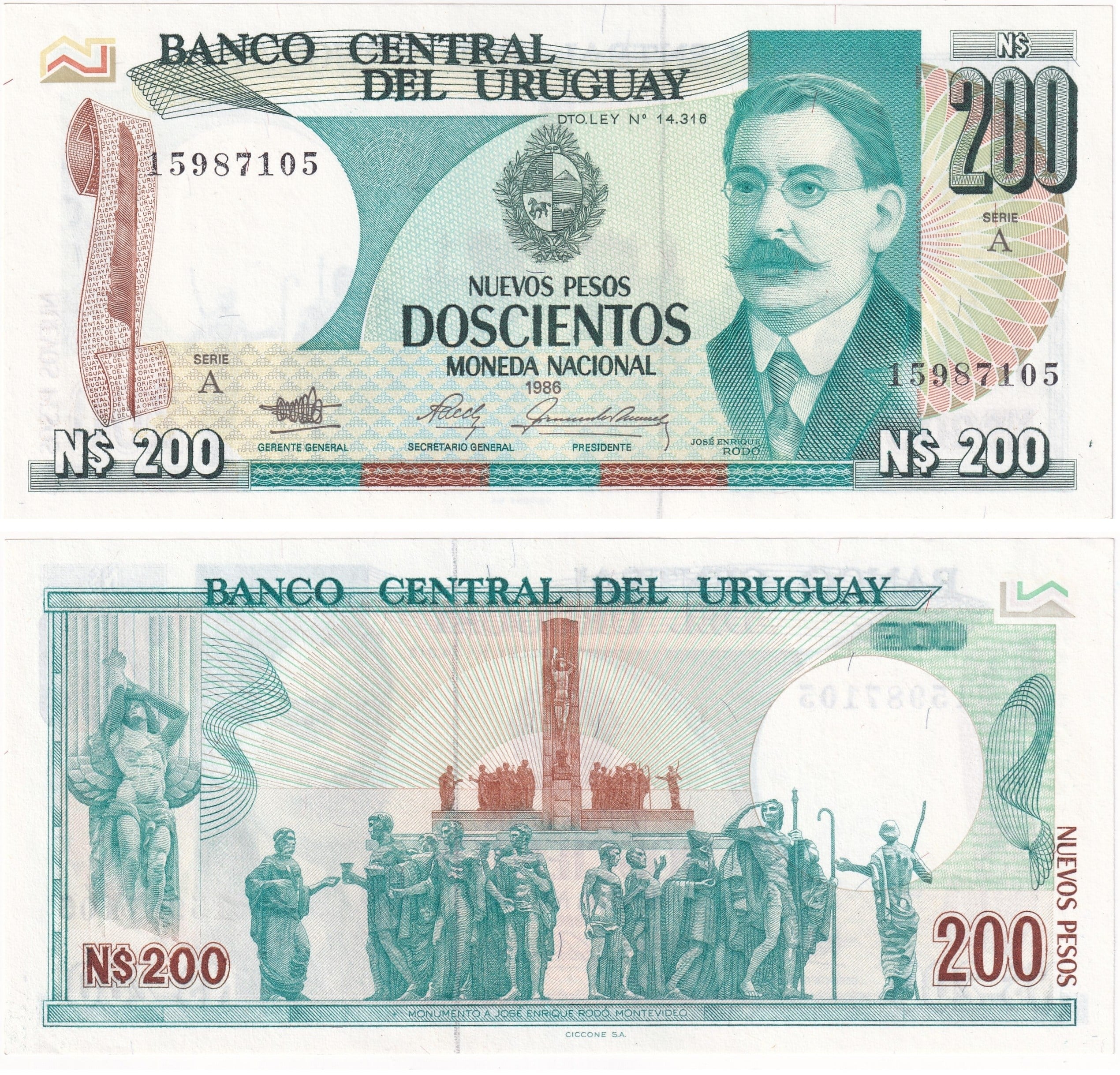 Foreign Paper MoneyUruguay, 200 Peso (1986) ÇİL Eski Yabancı Kağıt Para