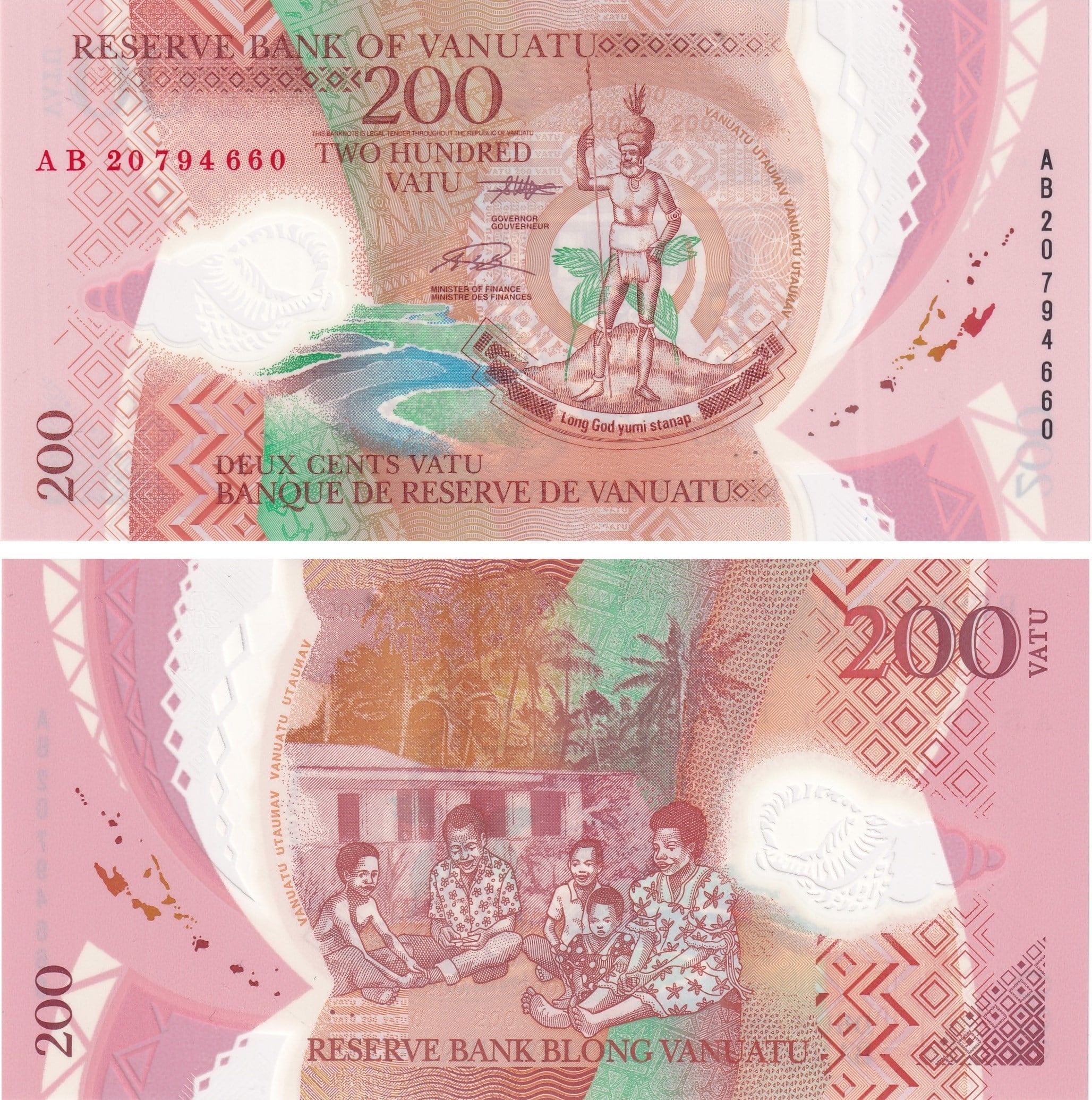 Foreign Paper MoneyVanuatu, 200 Vatu (2020) P#12b ÇİL Eski Yabancı Polimer Para