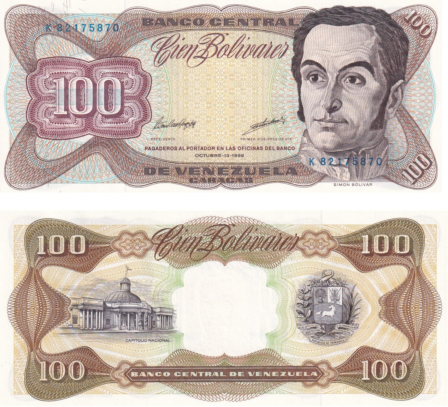 Foreign Paper MoneyVenezuela, 100 Bolivar (1998) P#66 ÇİL