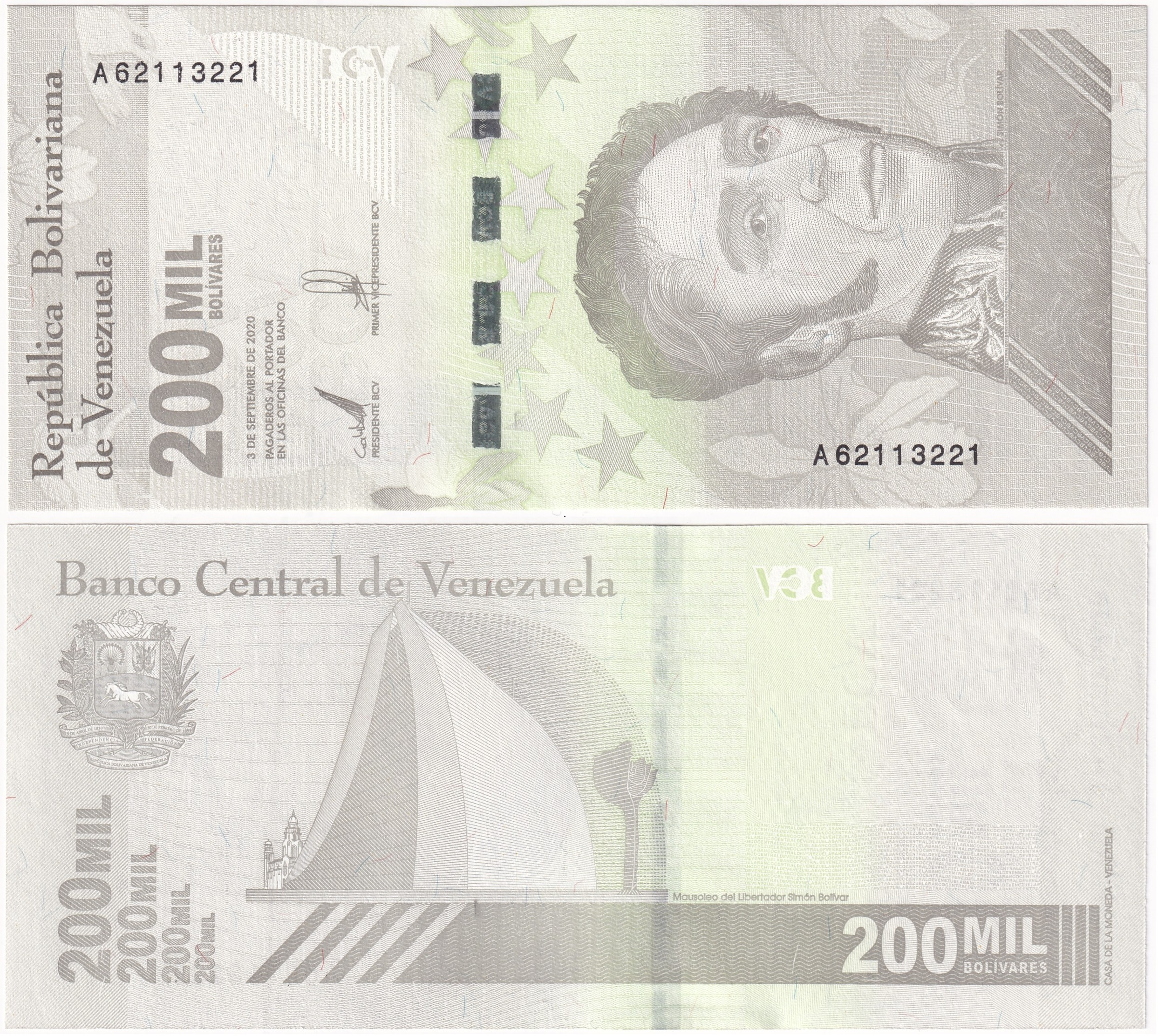 Foreign Paper MoneyVenezuela, 200.000 Bolivar (2020) ÇİL Eski Yabancı Kağıt Para