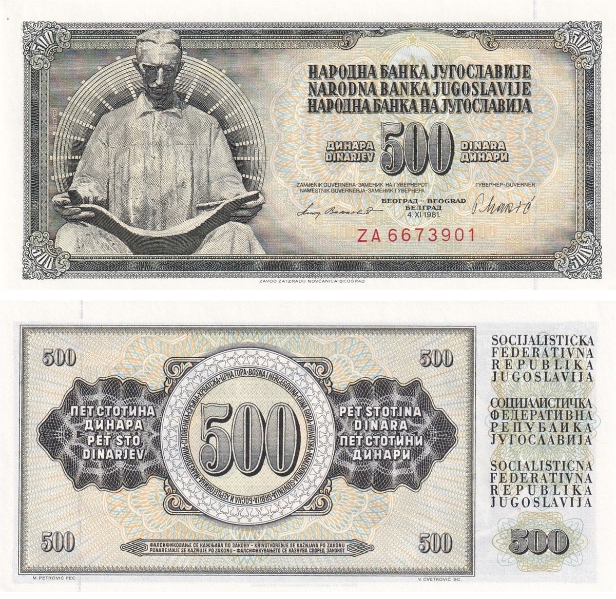 Yabancı Kağıt ParalarYugoslavya - 500 Dinar (1981) P91b Replacement