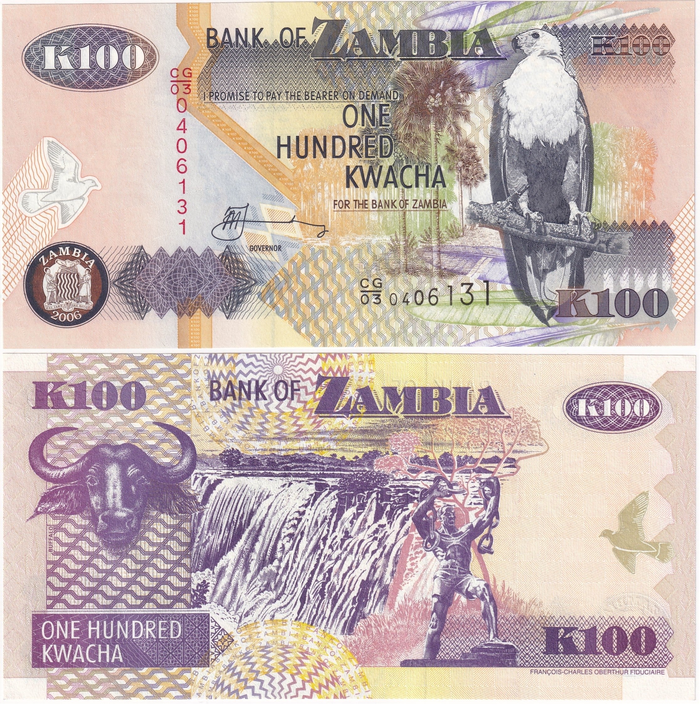 Foreign Paper MoneyZambiya, 100 Kwacha (2006) ÇİL Eski Yabancı Kağıt Para
