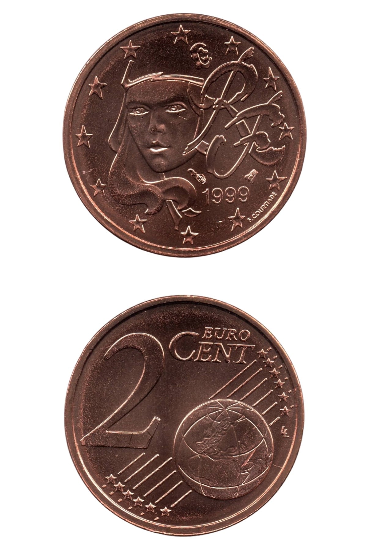 Foreign CoinsFrance, 2 Euro Cent 1999, UNC Old Coin