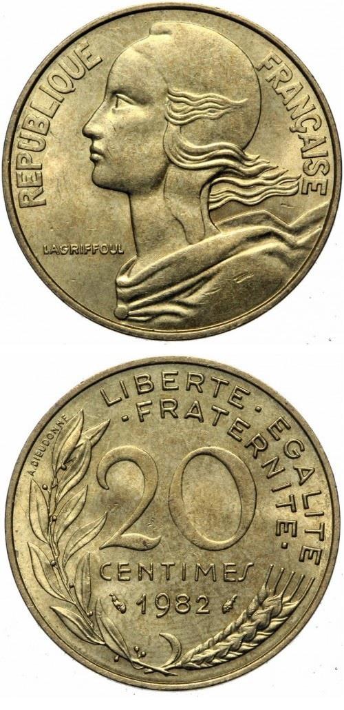 Foreign CoinsFransa, 20 Centim 1962-2001, ÇÇT Eski Madeni Para