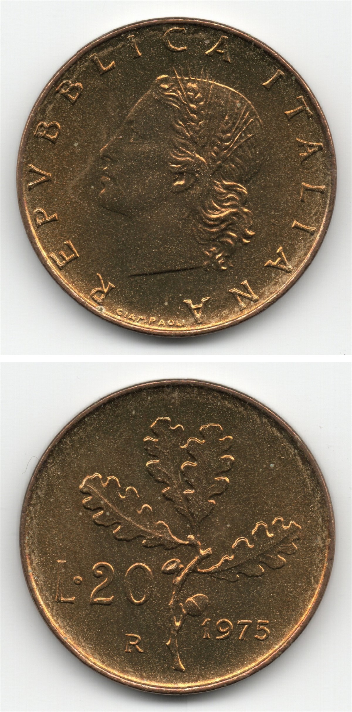 Yabancı Madeni Paralarİtalya, 20 Lire 1975, ÇİL Eski Madeni Para