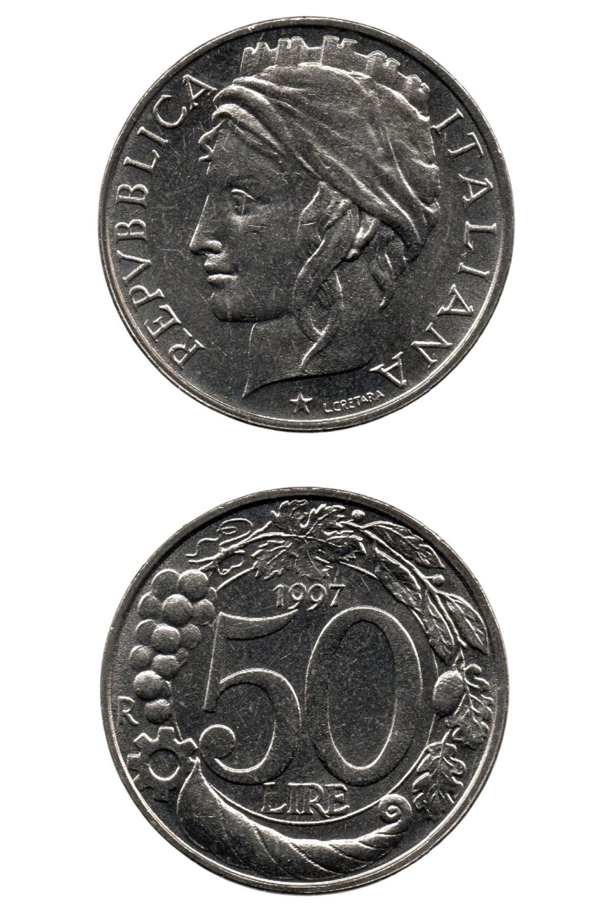 Foreign CoinsItaly, 50 Lire 1997, UNC Old Coin