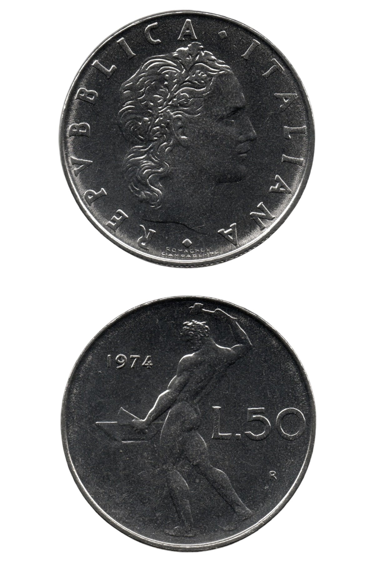 Yabancı Madeni Paralarİtalya, 50 Lire 1974, ÇİL Eski Madeni Para