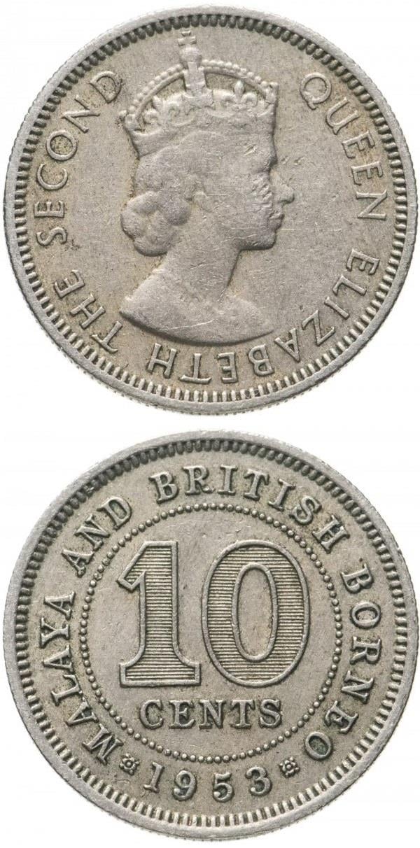 Foreign CoinsMalaya ve İngiliz Borneo 10 Cent 1953-61 ÇT/ÇÇT Eski Madeni Para