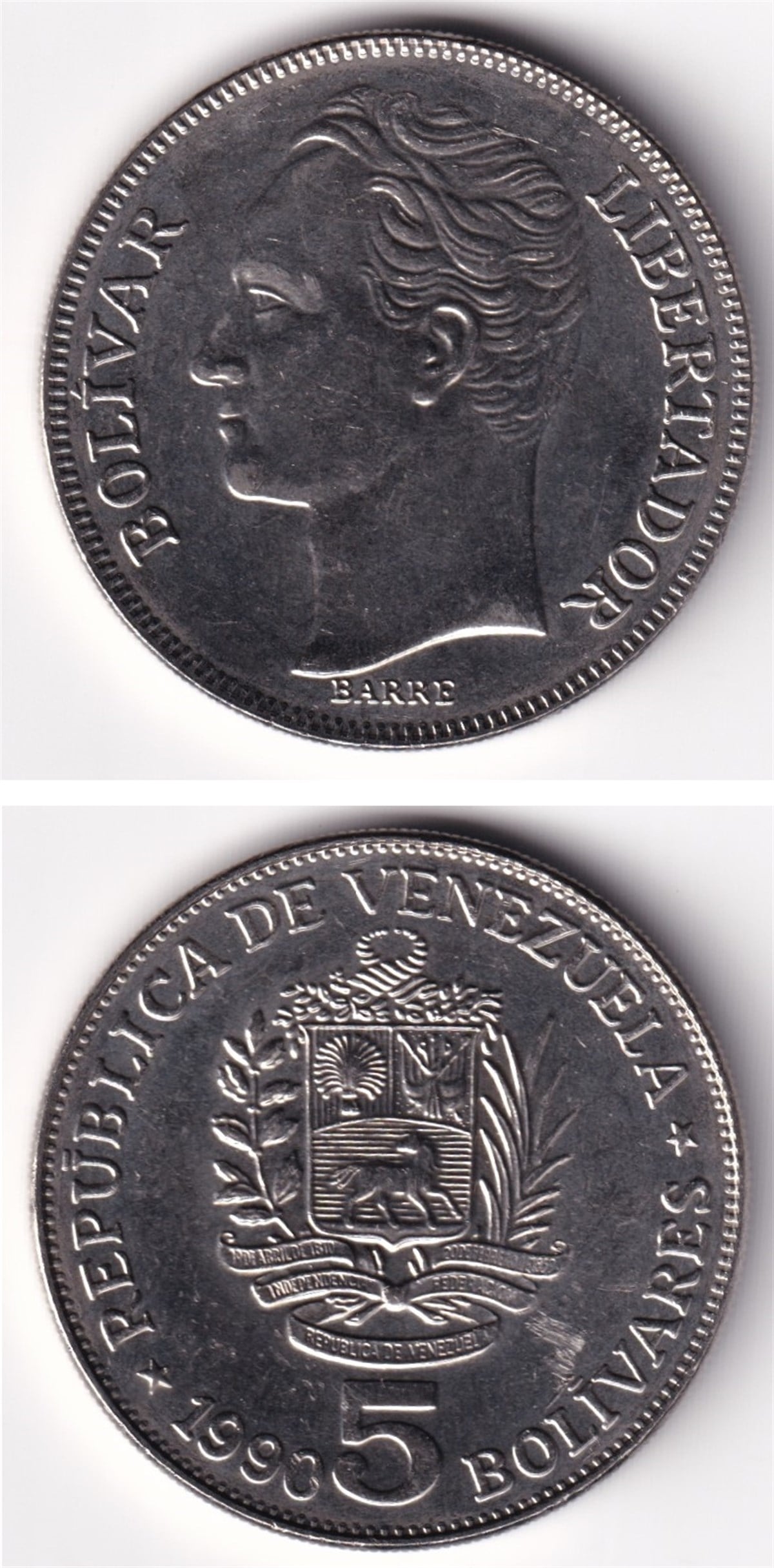 Foreign CoinsVenezuela, 5 Bolivar 1990 ÇİL Madeni Para